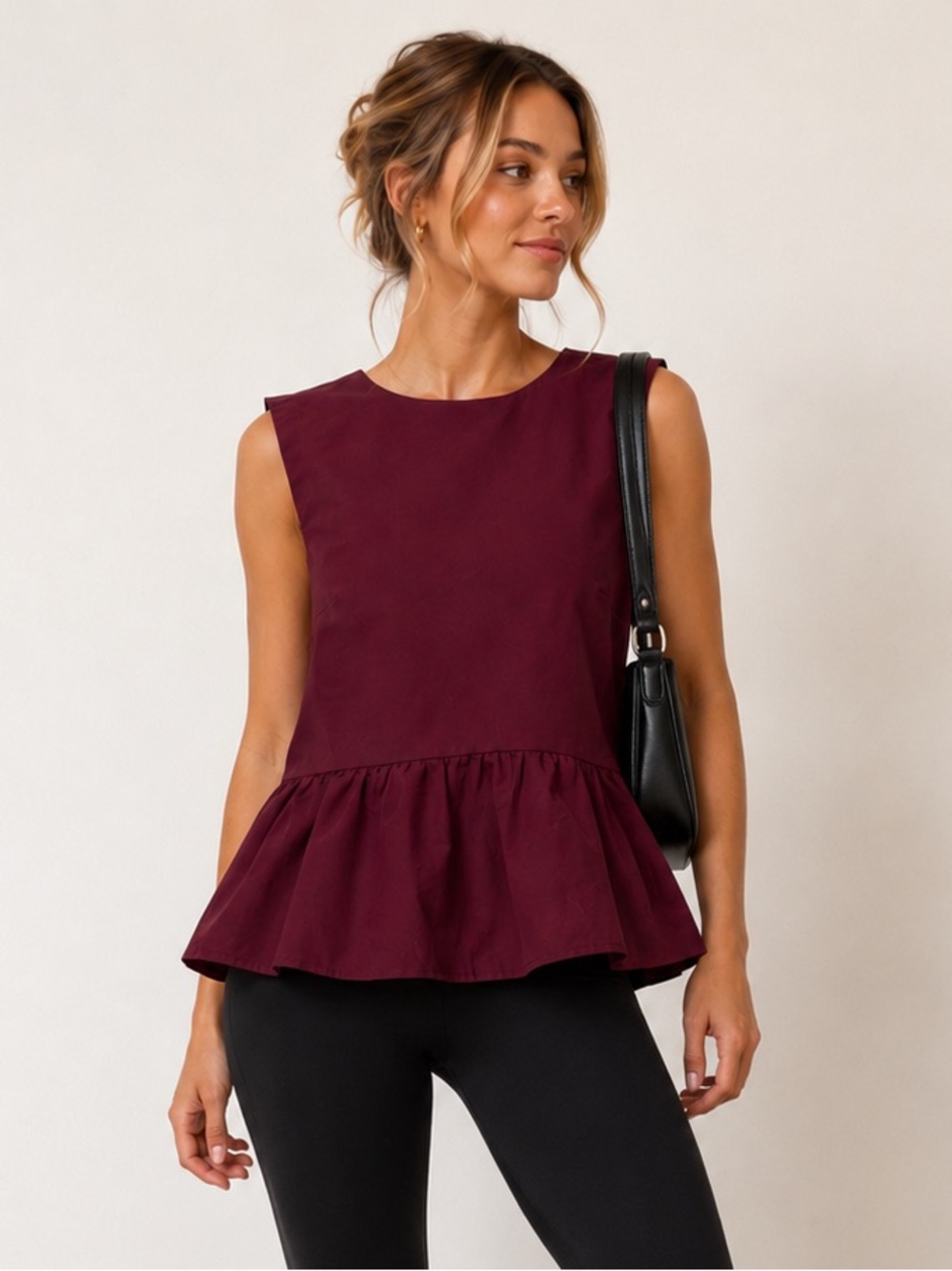 H&M Burgundy Peplum Tie-Back Top – Size Small